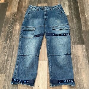 Marithé François Girbaud Shuttle Tape Cargo/Baggy Blue Strap Jeans Size 38